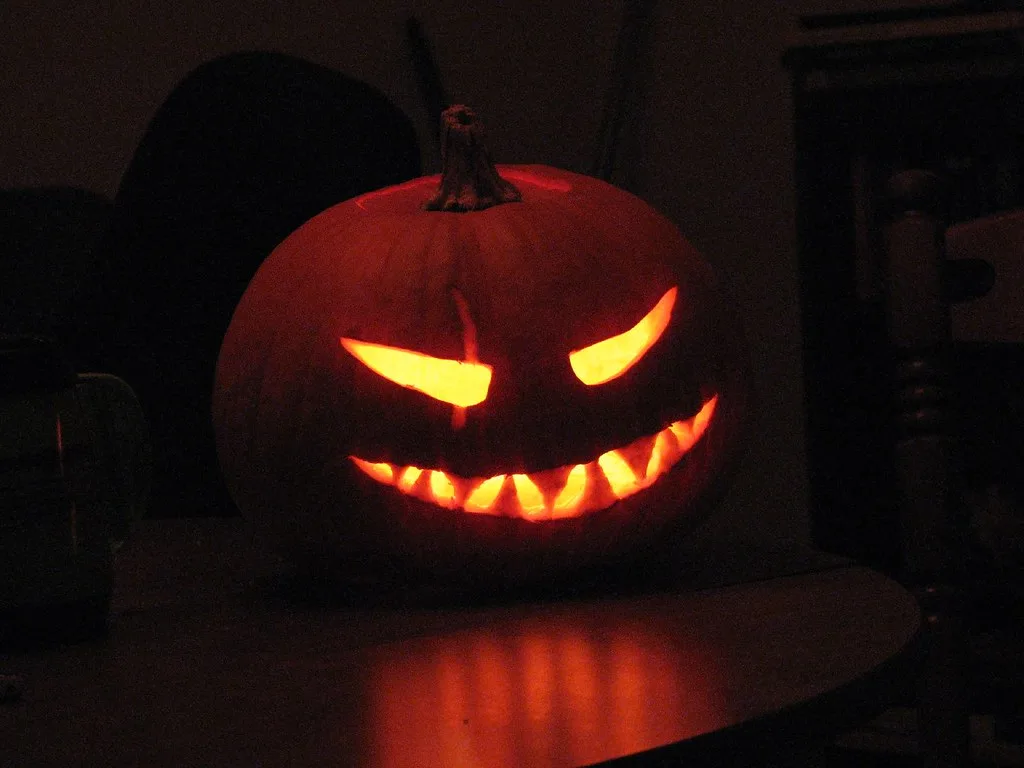Carved glowing jack-o'-lantern pumpkin for Halloween