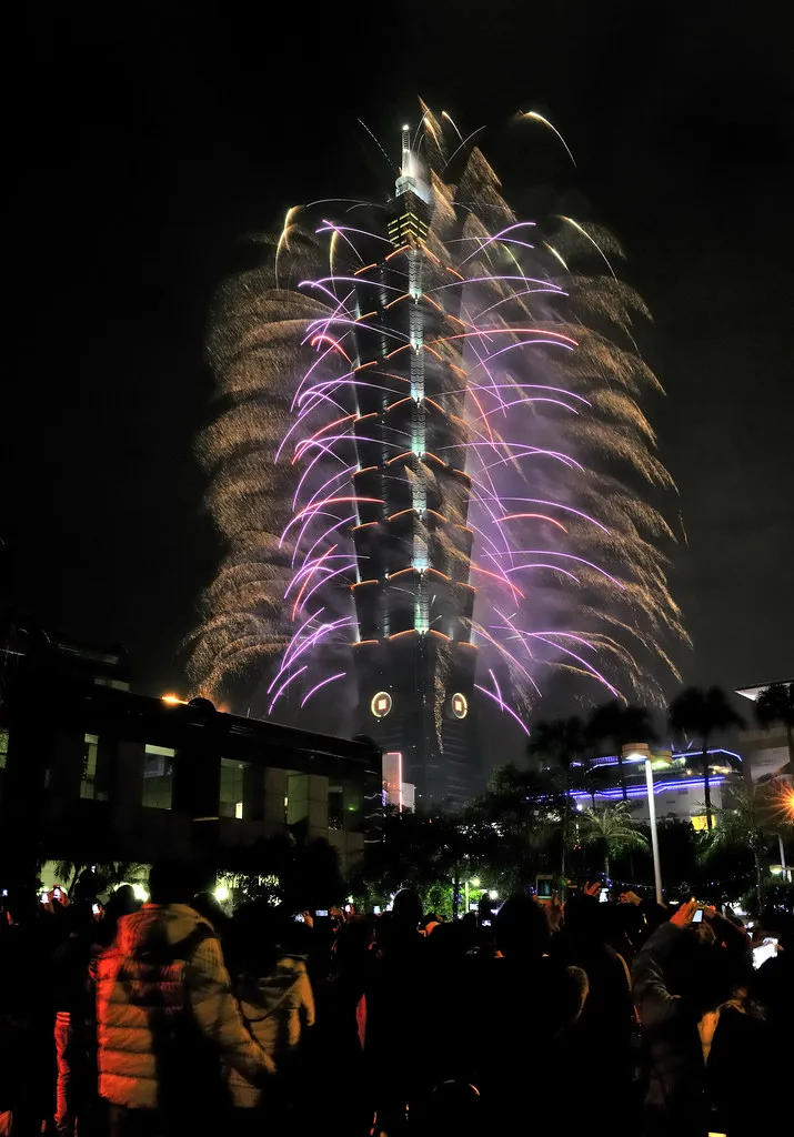 New Year's fireworks bursting in the night sky