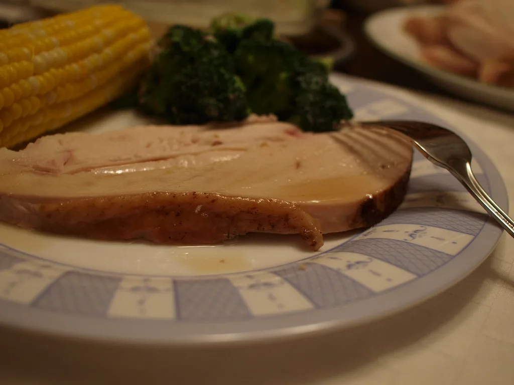 Roast turkey Thanksgiving dinner plate with sides
