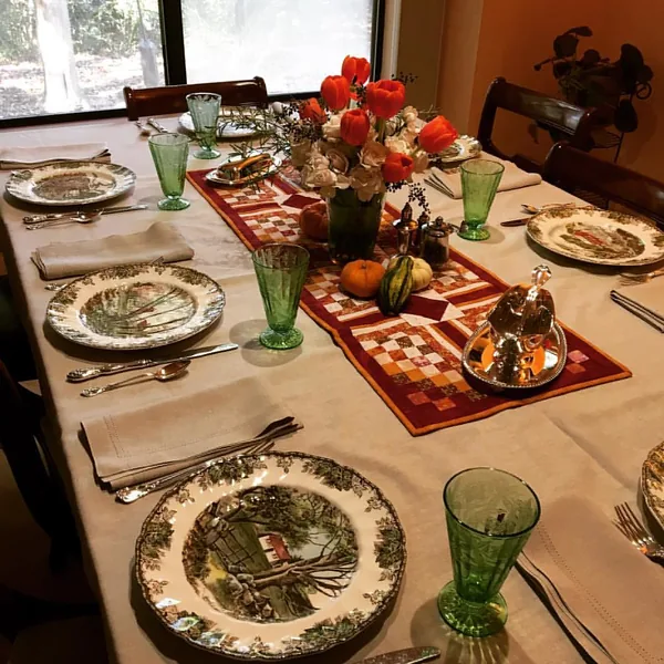 Thanksgiving table setting with candles